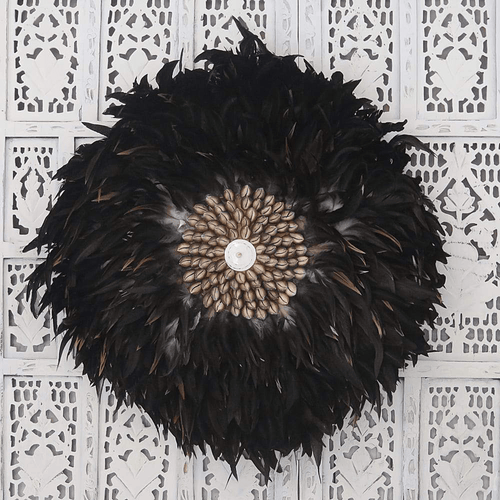 50cm Feather and Shell Wall Art - Juju Hat Black Wall Art and Mirrors Dianna-Lynn Decor