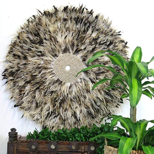 90cm XL Round Feather and Shell Wall Art Multi-tone Wall Art and Mirrors Dianna-Lynn Decor