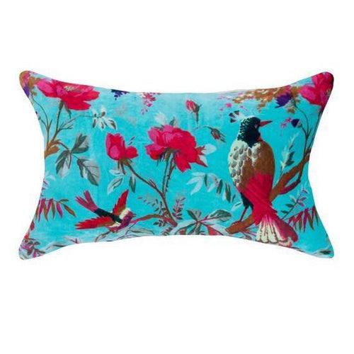 Aqua Velvet Bird of Paradise Cushion Cover - 50 X 30 CM Soft Furnishings Dianna-Lynn Decor