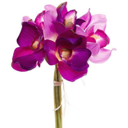 Artificial Cymbidium Orchid Bouquet Dark Pink (33cmH) Real Touch Artificial Flowers and Greenery Dianna-Lynn Decor