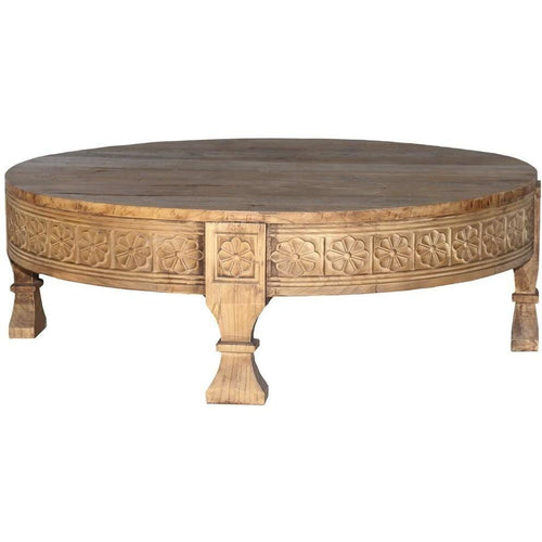 Hibiscus Carved Round Coffee Table 120cmD Coffee and Side Tables Dianna-Lynn Decor