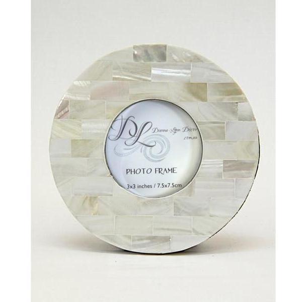 Round Mother of Pearl Frame White - Silver Inner 3x3"