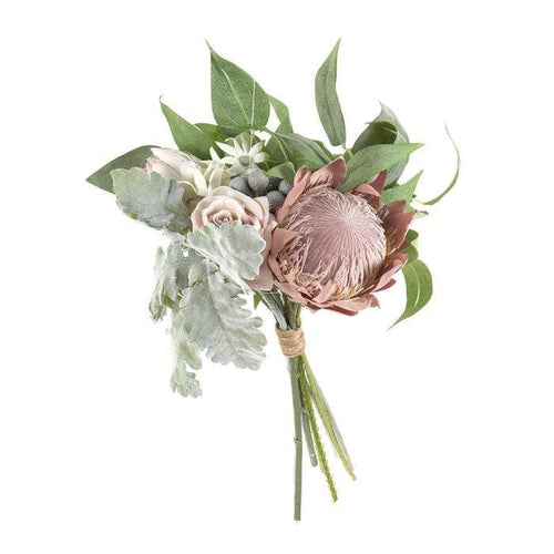 Protea Rose Dusty Miller Mix Bouquet - Pink Artificial Flowers Dianna-Lynn Decor