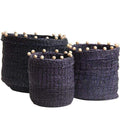 Set of 3 Seagrass Bead Baskets in Navy