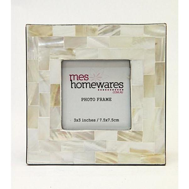 Silver Edge Mother of Pearl Frame White 3×3