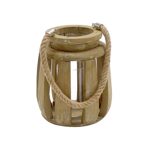Tino Wooden Lantern with rope handle - Small Lanterns and Candle Holders Dianna-Lynn Decor