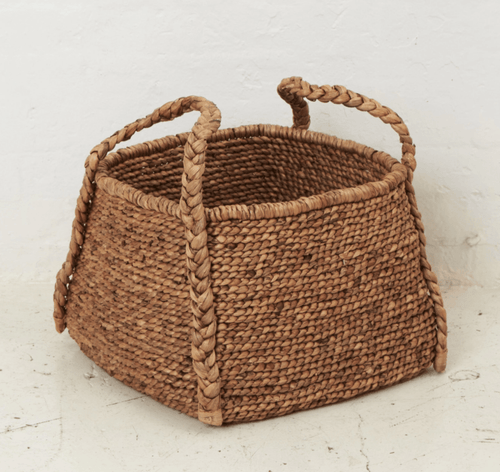 Water Hyacinth Rounded Square Basket with Plaited Handles Basketware Dianna-Lynn Decor