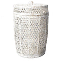 Whitewash Bamboo Laundry Basket with Lid