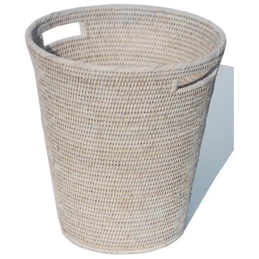 Whitewash Rattan Waste Paper Basket