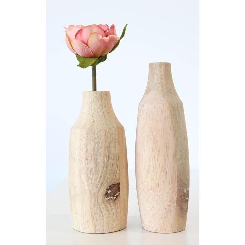 Wooden Vase With Glass Tube Insert
