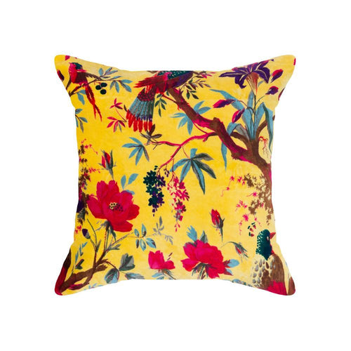 Yellow Velvet Bird of Paradise Cushion Cover - 45 x 45 CM Soft Furnishings Dianna-Lynn Decor