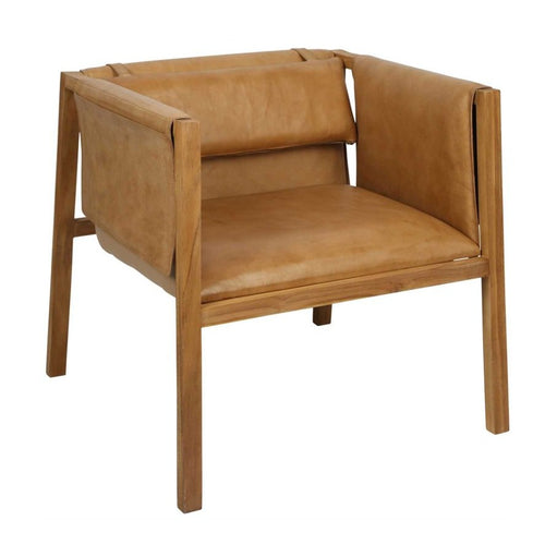 Zayne Occasional Chair in Toffee Leather and Teak | Dianna-Lynn Decor