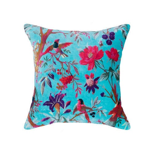 Aqua Velvet Bird of Paradise Cushion Cover - 45 x 45 CM Soft Furnishings Dianna-Lynn Decor