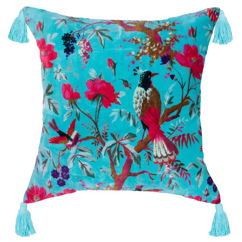 Aqua Velvet Bird of Paradise Cushion Cover - 55 x 55 CM