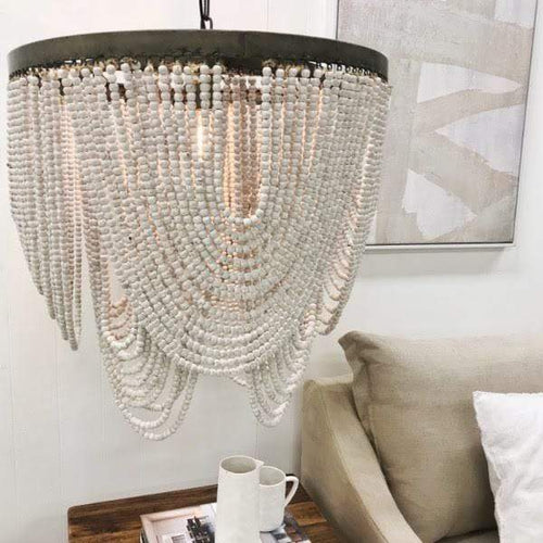 Art Deco Beaded Chandelier - White 65cm Lighting Dianna-Lynn Decor