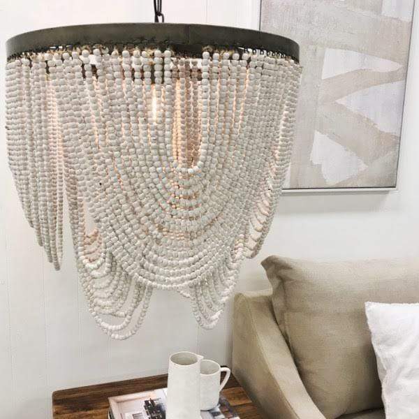 Art Deco Beaded Chandelier - White 65cm