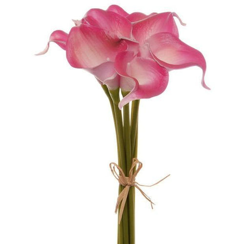 Artificial Calla Lily Mini Bouquet (9 Flowers 35cmST) Real Touch Hot Pink Artificial Flowers Dianna-Lynn Decor