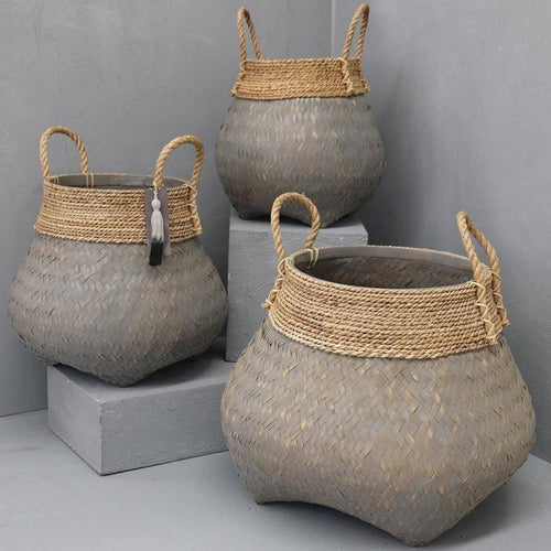 Bamboo Basket with Seagrass Trim GREY WASHED - Small/Large/XLarge Basketware Dianna-Lynn Decor