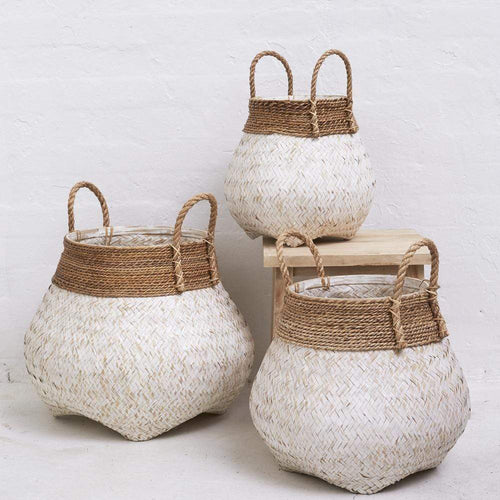 Bamboo Basket with Seagrass Trim WHITEWASH - Small/Large/XLarge Basketware Dianna-Lynn Decor
