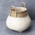 Bamboo Basket with Seagrass Trim - White Wash