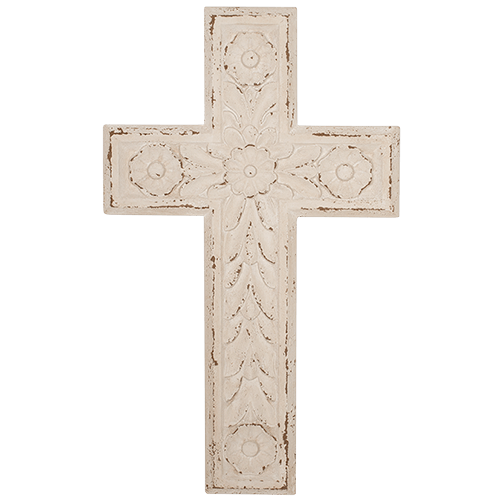 Carved Wooden Cross Wall Decoration - Milk