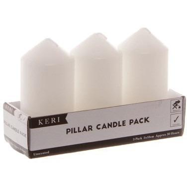 Church Pillar Candle White 3 Pack 30 Hours (5x10cmH) Candles Dianna-Lynn Decor