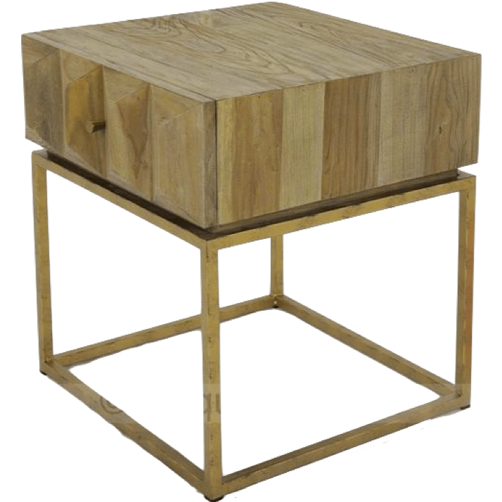 Diamond Faced Timber Side Table with Drawer