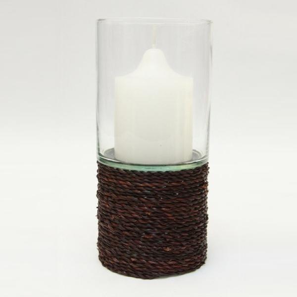 Glass Hurricane Candle Holder - Seagrass 10.5cm x 21cm