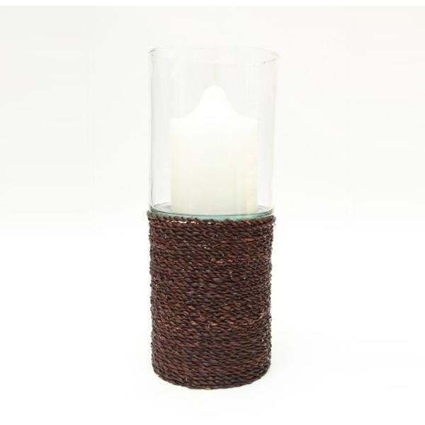 Glass Hurricane Candle Holder - Seagrass 10.5x25cm