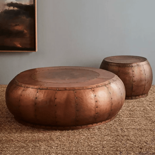 Iron Riveted Coffee Table - Antique Copper Coffee and Side Tables Dianna-Lynn Decor