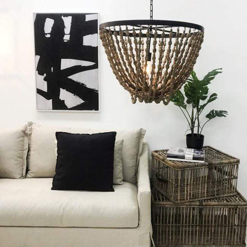 Large Deco Beaded Chandelier - Natural (76x76cm) Lighting Dianna-Lynn Decor