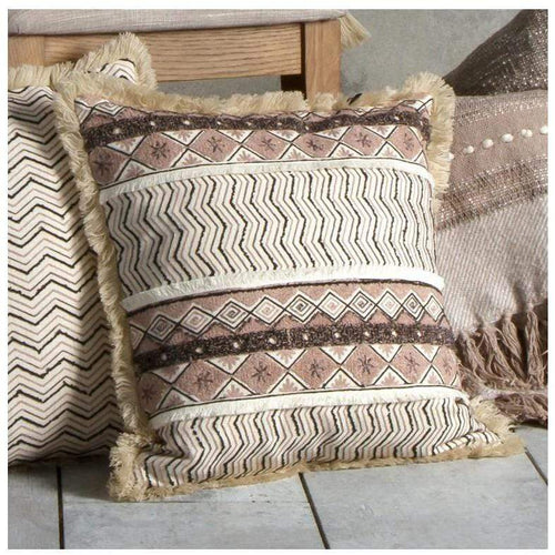 Mahika Embroidered Cushion Natural & Black Soft Furnishings Dianna-Lynn Decor