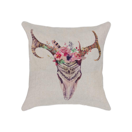 Pink Bohemian Cattle Skull Cushion Cover - 45 x 45cm Soft Furnishings Dianna-Lynn Decor
