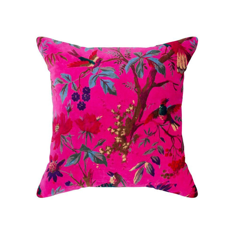 Pink Velvet Bird of Paradise Cushion Cover - 45 x 45 CM