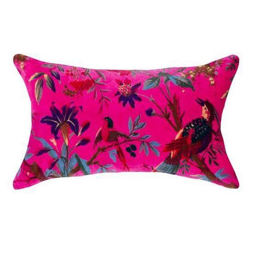 Pink Velvet Bird of Paradise Cushion Cover - 50 X 30 CM Soft Furnishings Dianna-Lynn Decor