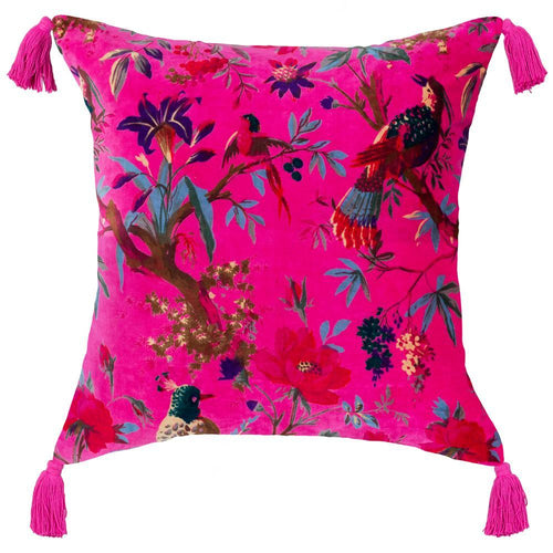 Pink Velvet Bird of Paradise Cushion Cover - 55 x 55 CM Soft Furnishings Dianna-Lynn Decor