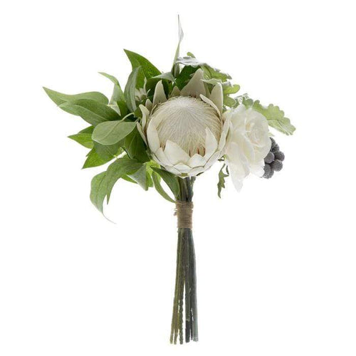 Protea Rose Dusty Miller Mix Bouquet - White Artificial Flowers Dianna-Lynn Decor