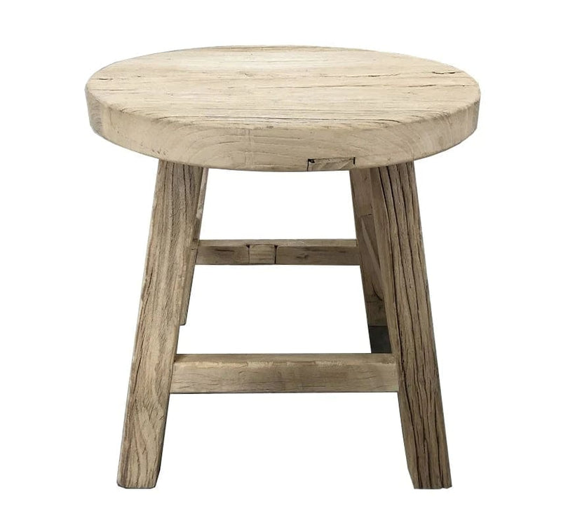 Round Low Stool, Bleached