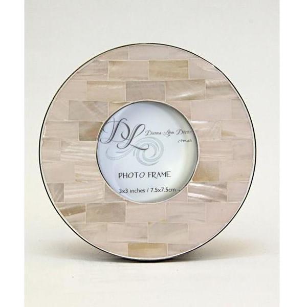 Round Mother of Pearl Frame Pink with Silver Border 3x3