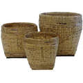 Set of 3 Rattan Planter Baskets Natural