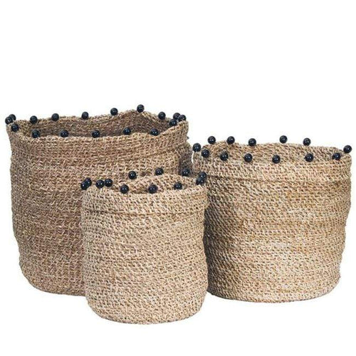 Set of 3 Seagrass Bead Baskets in Natural Basketware Dianna-Lynn Decor