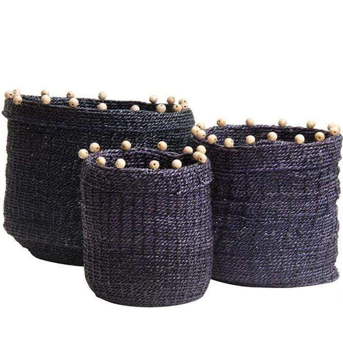 Set of 3 Seagrass Bead Baskets in Navy Basketware Dianna-Lynn Decor