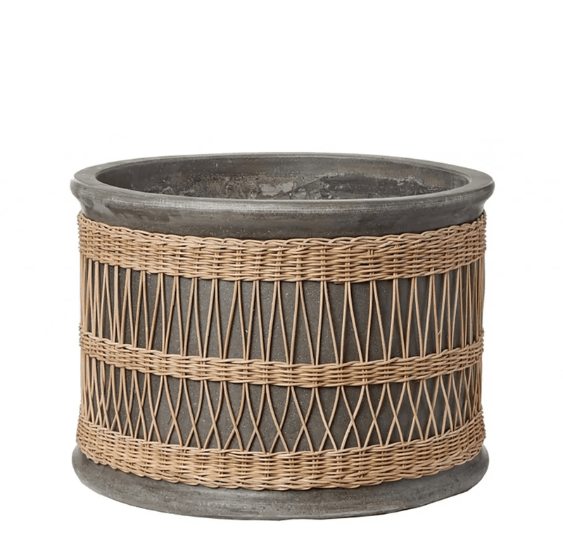 Small Vela Pot with Rattan Weave - Grey