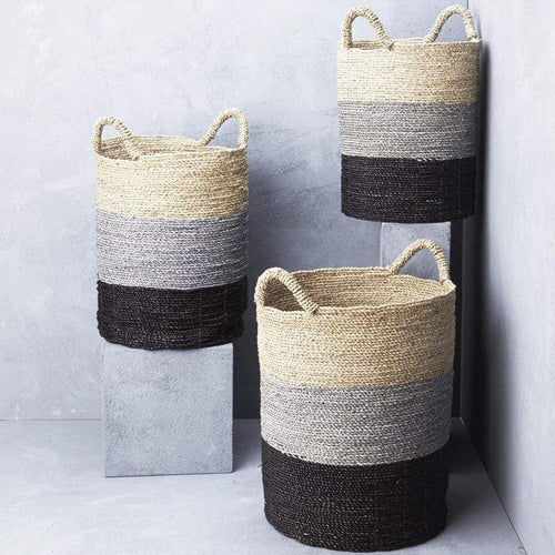 Striped Seagrass Laundry Basket Basketware Dianna-Lynn Decor