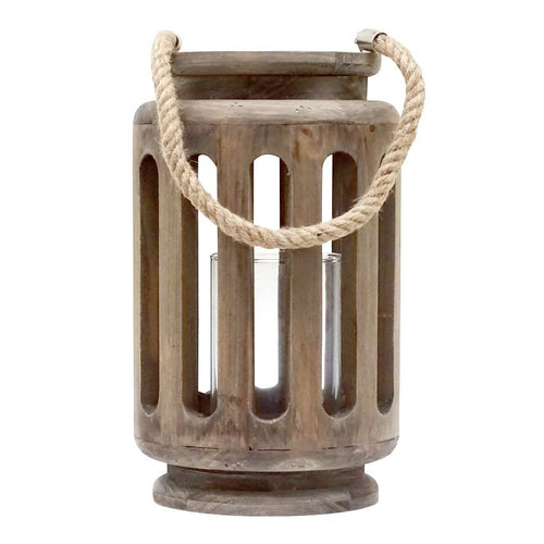 Tino Wooden Lantern with rope handle - Large Lanterns and Candle Holders Dianna-Lynn Decor