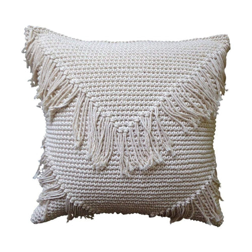 White Macrame Cushion Cover - 50x50 CM Soft Furnishings Dianna-Lynn Decor