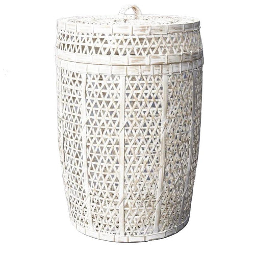 Whitewash Bamboo Laundry Basket with Lid Basketware Dianna-Lynn Decor