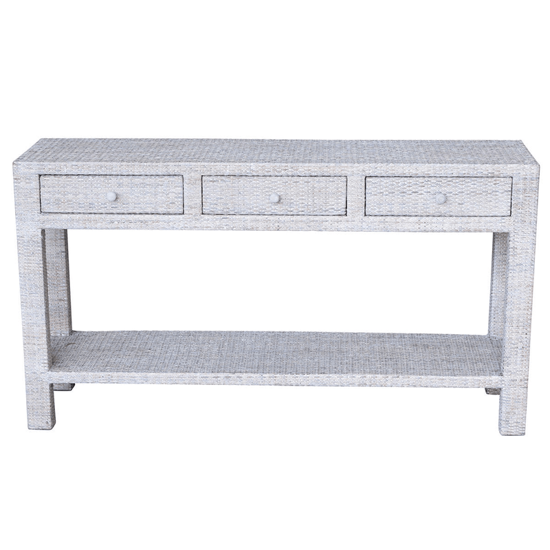 Whitewash Rattan Console