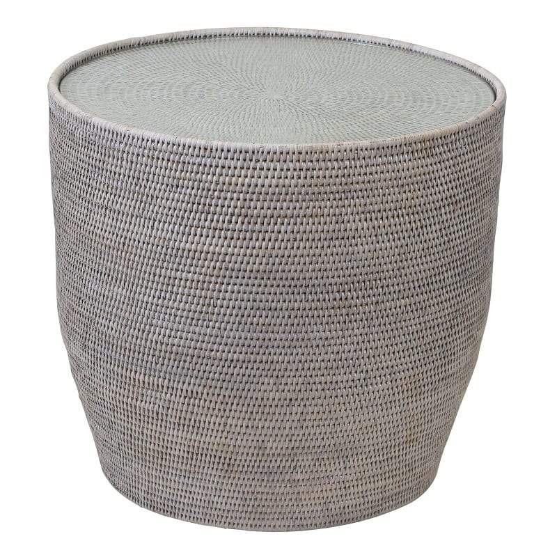 Whitewash Rattan Side Table with Glass
