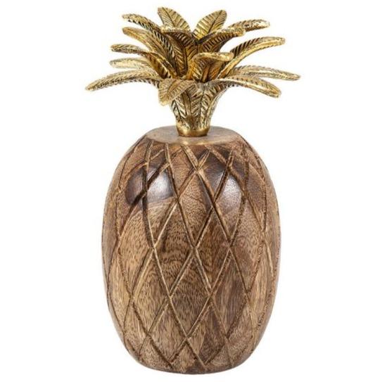 Wooden Pineapple with Gold Leaf Crown